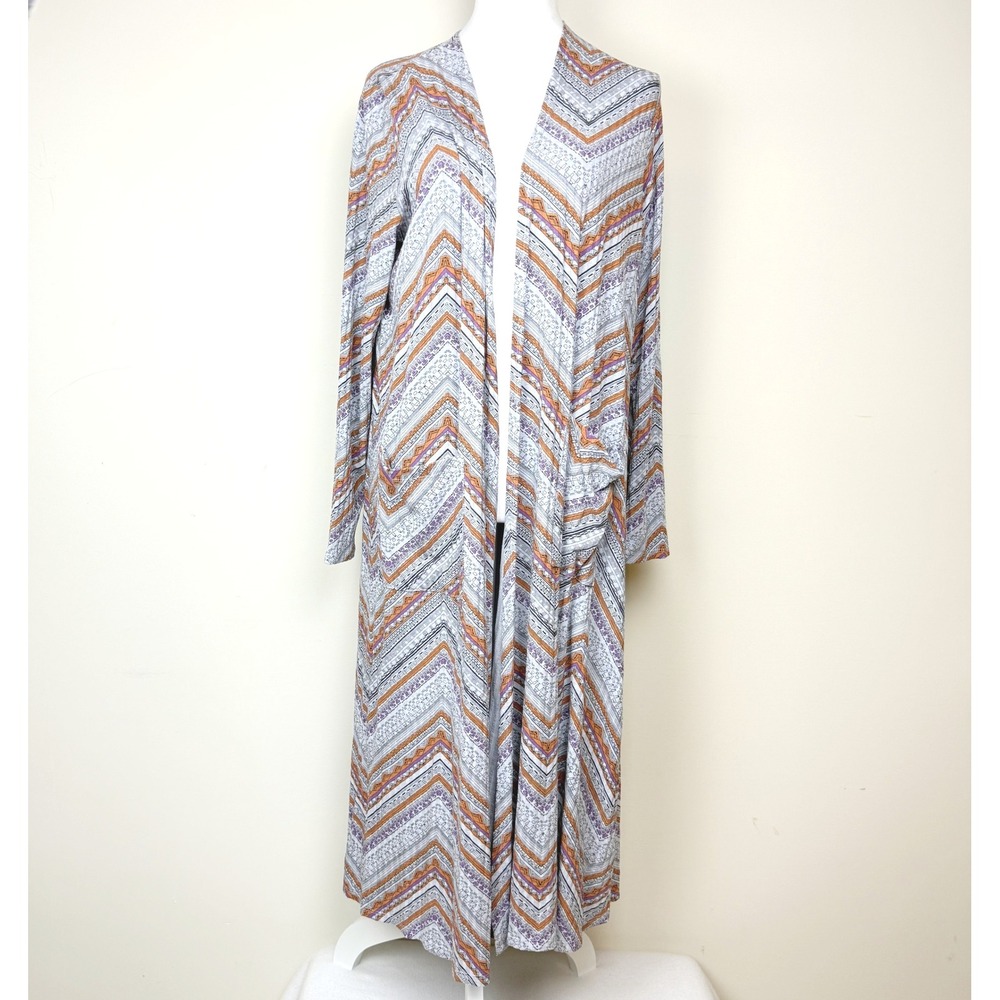 LuLaRoe Sarah Cardigan Duster Size M Women Gray Purple Chevron Knit Sweater‎ NEW